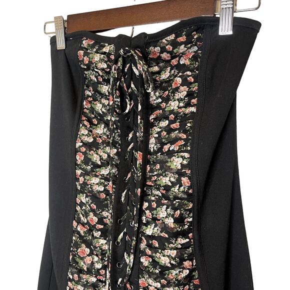 NWT Y2K Womens strapless lace-up dress | Retro 2000s LBD Floral | Size Medium - Picture 2 of 7